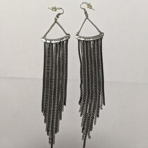 Long Black & Silver Chain Earrings